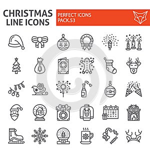 Christmas line icon set, holiday symbols collection, vector sketches, logo illustrations, new year signs linear