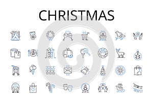 Christmas line icons collection. Yuletide, Noel, Holiday season, Festive season, December, Gift-giving, Merry-making