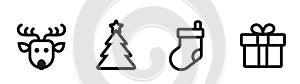 Christmas line icons. deer, christmas tree, gift and christmas sock. vector image for winter holiday design