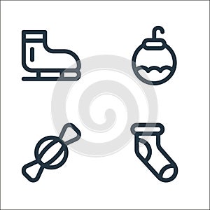 christmas line icons. linear set. quality vector line set such as christmas sock, candy, christmas ball