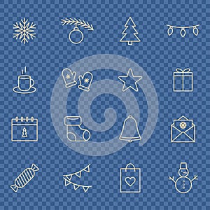 Christmas line vector icon collection
