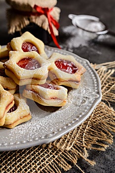 Christmas Linzer cookies with jam