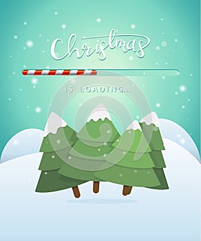 Christmas is loading banner design. Christmas is loading greeting card design with loading bar as countdown for upcoming holiday.