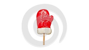 Christmas Lollipop Isolated White Background Traditional New Year Candy Santa`s mitten lollipop
