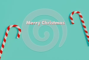 Christmas lollipop with text Merry Christmas. New year concept. Top view, flat lay. 3D rendering