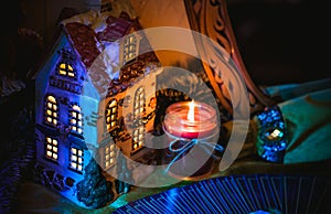 Christmas magic scene, some rite at New Year night photo