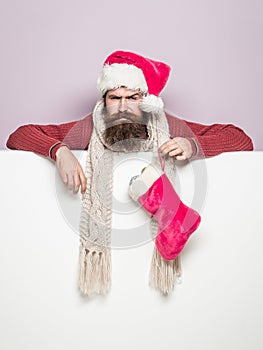 Christmas man with decorative stocking