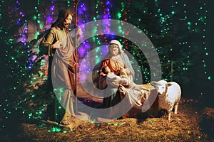 Christmas Manger scene with figures including Jesus