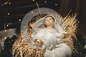 Christmas Manger scene with figures including Jesus.