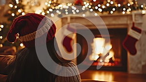 mantlepiece with christmas socks. ai generated