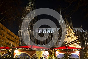 The Christmas market in Cologne, Germany by night