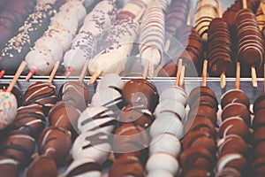 Christmas market fancy delicious food selection. So many candies