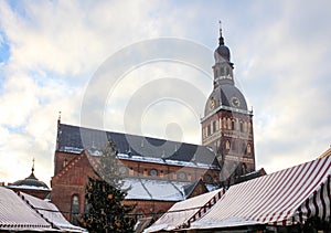 Christmas market in front of the historic cathedral.