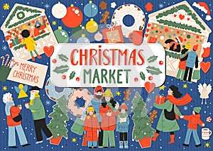 Christmas market. Merry Christmas. Collage