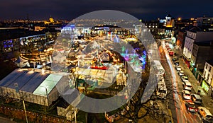 Christmas Market at night, panoramic view
