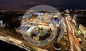 Christmas Market at night, panoramic view