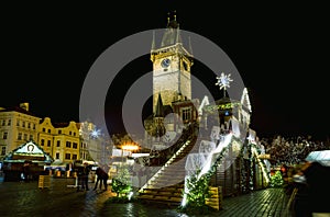 Christmas market in Prague at evening, Czech republic