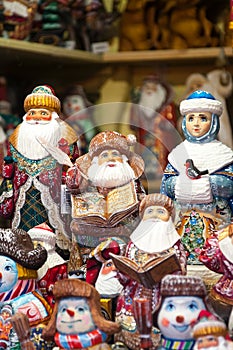 Christmas Market in Red Square, Moscow. Sale of toys, famous and popular fairy-tale characters, figurines