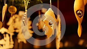 Christmas Market at Southbank Centre Winter Market with wooden Christmas ornaments in London, United Kingdom.