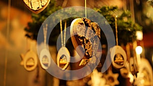 Christmas Market at Southbank Centre Winter Market with wooden Christmas ornaments in London, United Kingdom. photo