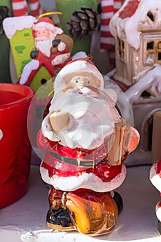 Christmas market stall with Santa Claus