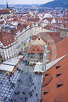 Christmas Market stands near the Old Town Square in Prague, Czech Republic