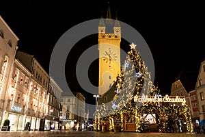 Christmas market in Straubing, Germany at night