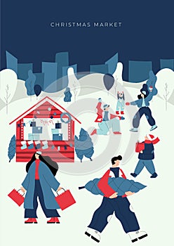 Christmas market vector illustration