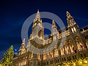 Christmas market in Vienna, Austria by night