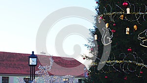 Christmas market and winter tree in Ventspils, winter season
