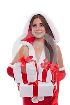 Christmas, x-mas, winter, happiness concept - smiling woman in s