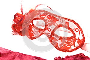 Christmas mask and red gloves