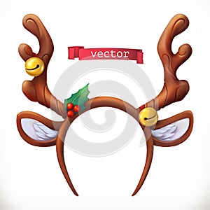 Christmas mask with reindeer antlers. 3d vector icon