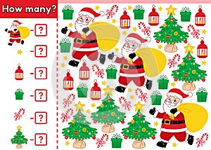 Christmas math counting game How many with Santa