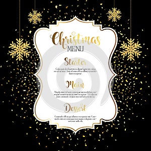 Christmas menu design with gold confetti