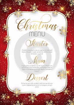 Christmas menu design with golden snowflakes