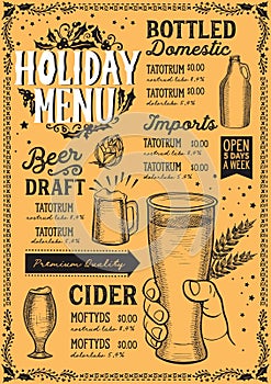 Christmas menu template for beer restaurant.