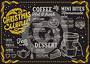 Christmas menu template for coffee shop on a blackboard background vector illustration for xmas day celebration. Design poster