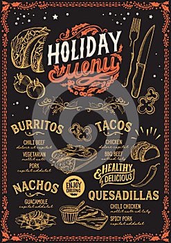 Christmas menu template for mexican restaurant.