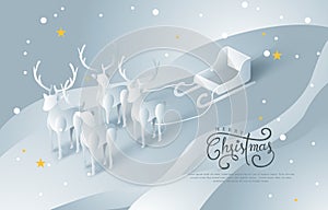 Merry Christmas and Happy New Year. paper art and craft style.Calligraphy.