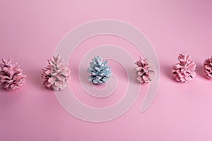 christmas minimalistic concept pink blue paint christmas cones