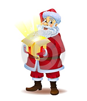 Christmas miracle - Santa Claus holding a box with a magic