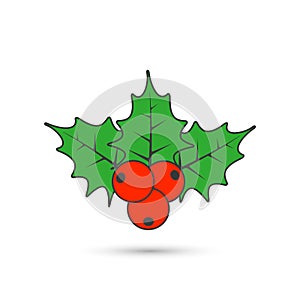 Christmas mistletoe flat icon. Vector color holly berry icon