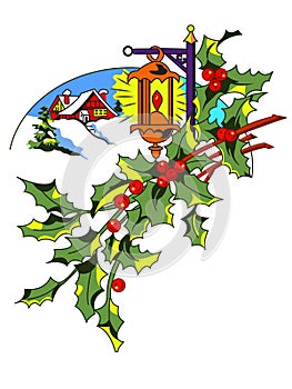 Christmas Mistletoe with Lantern illustration