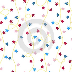 Christmas modern seamless pattern with illustration of twinkle lights Christmas decorations. Merry Christmas.