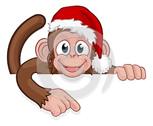 Christmas Monkey Cartoon Character in Santa Hat