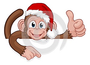 Christmas Monkey Cartoon Character in Santa Hat