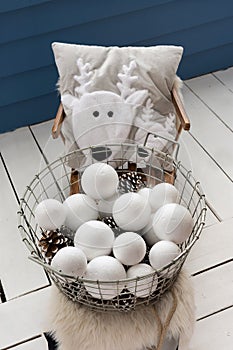 Christmas mood. Artificial white ball toys