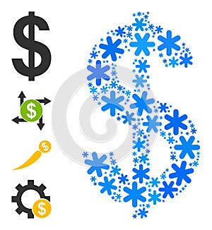 Christmas Mosaic Dollar Sign Icon with Snowflakes