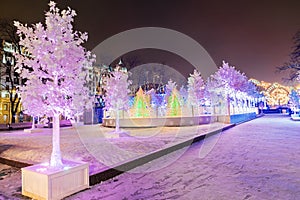 Christmas in Moscow. Fabulous decoration of Pushkin Square in Mo